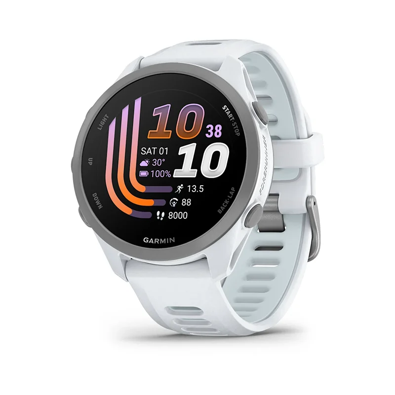 Garmin Forerunner 170 Music AMOLED GPS Koşu Saati - Beyaz/Bulut Mavisi Kayışlı