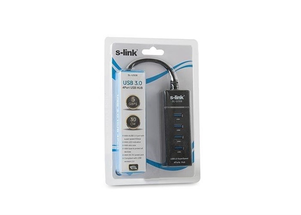 S-Link SL-U308 USB-хаб USB 3.0 на 4 порта, чёрный