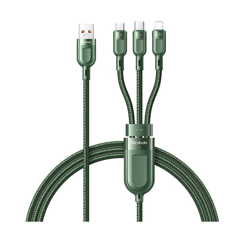 McDodo 3 in 1 USB-A to Type-C - Lightning - Micro USB Data - Hızlı Şarj Kablosu 1.2M - CA-8791 Green