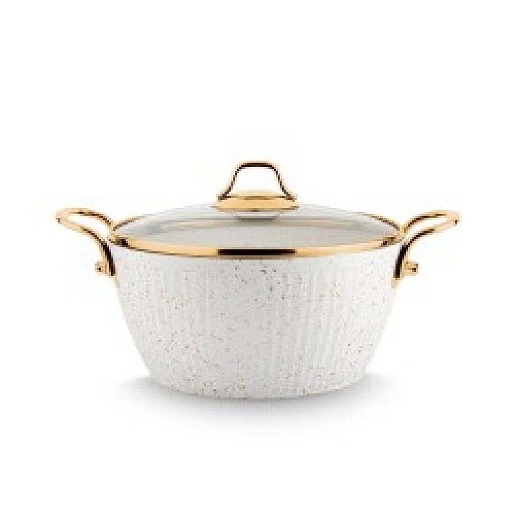Lines Maya 30 cm Deep Granite Pot, Gold Handle