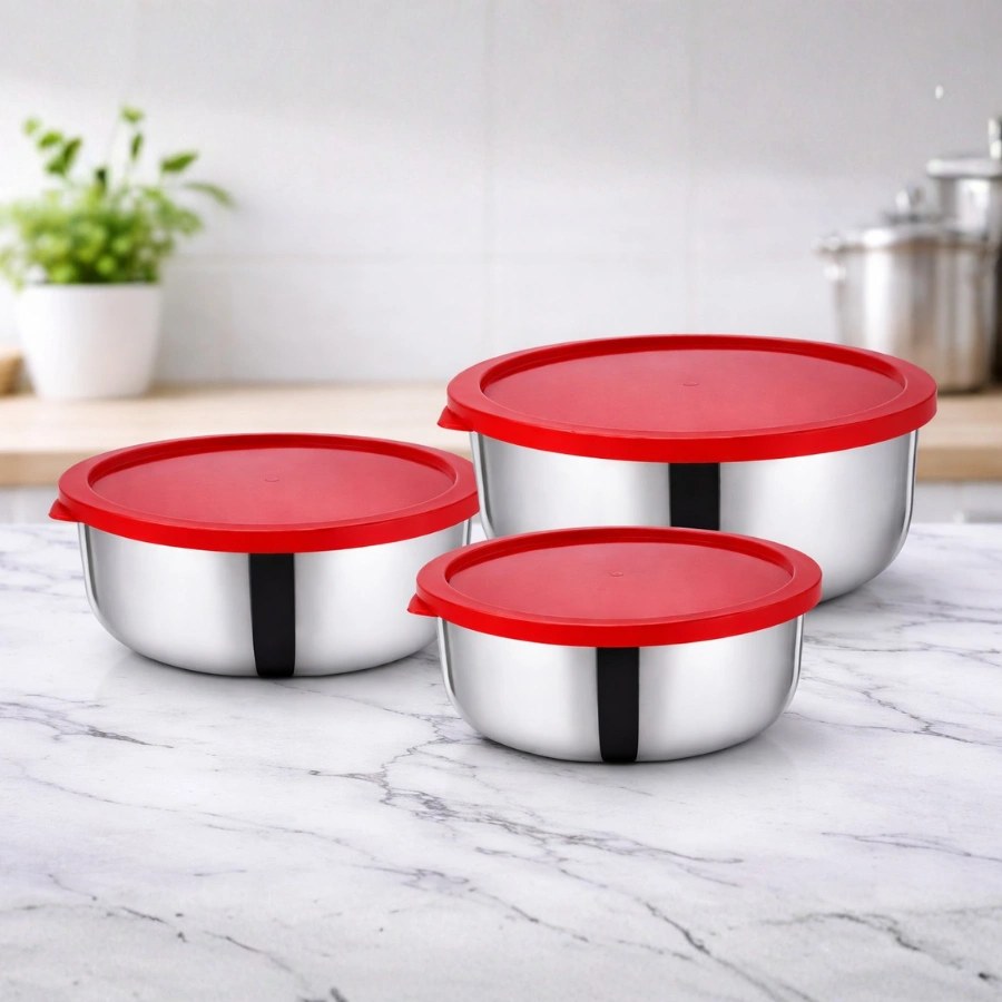 Yonca S.2816 6-Piece Steel Food Storage Container Set, 14 cm, 16 cm, 18 cm