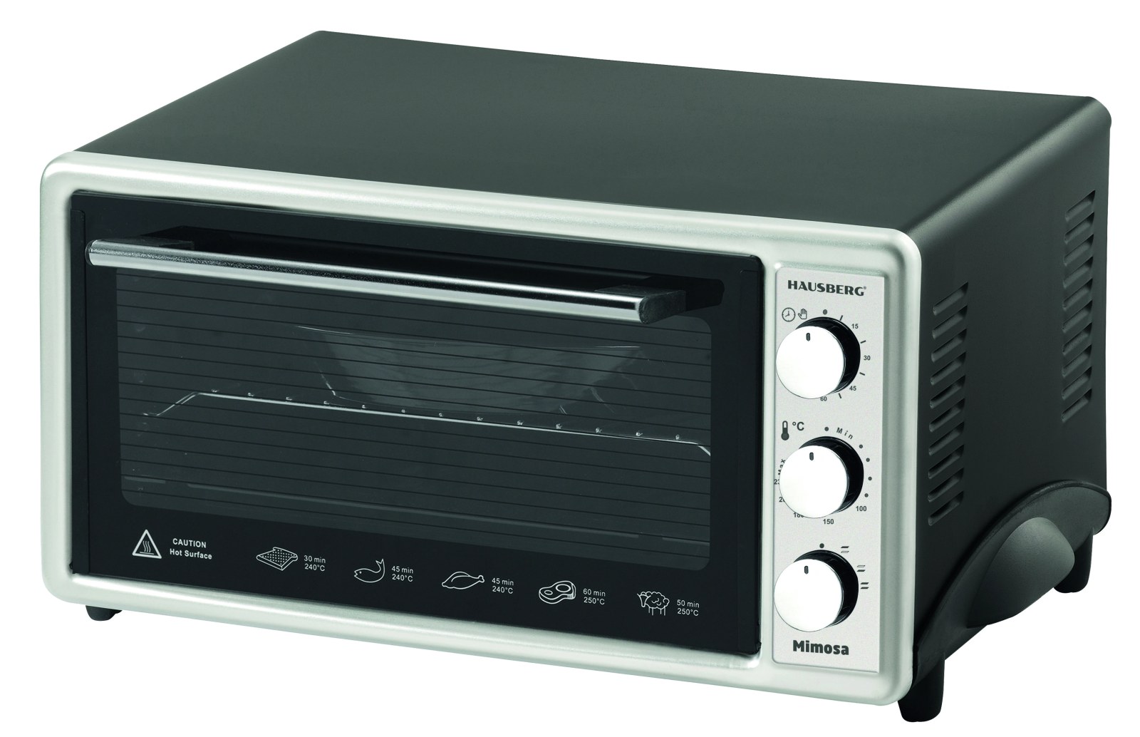 Hausberg HB8015 S.1054 электрическая мини-печь с вентилятором, 48 л, серебристая