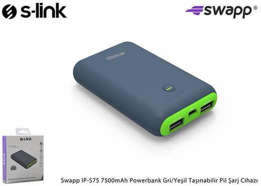 S-Link Swapp IP-S75 7500mAh Powerbank Gray Green