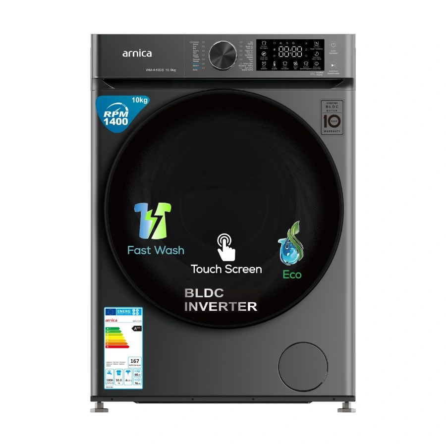 Arnica WM-A10DS 10 kg Silver Inverter Washing Machine