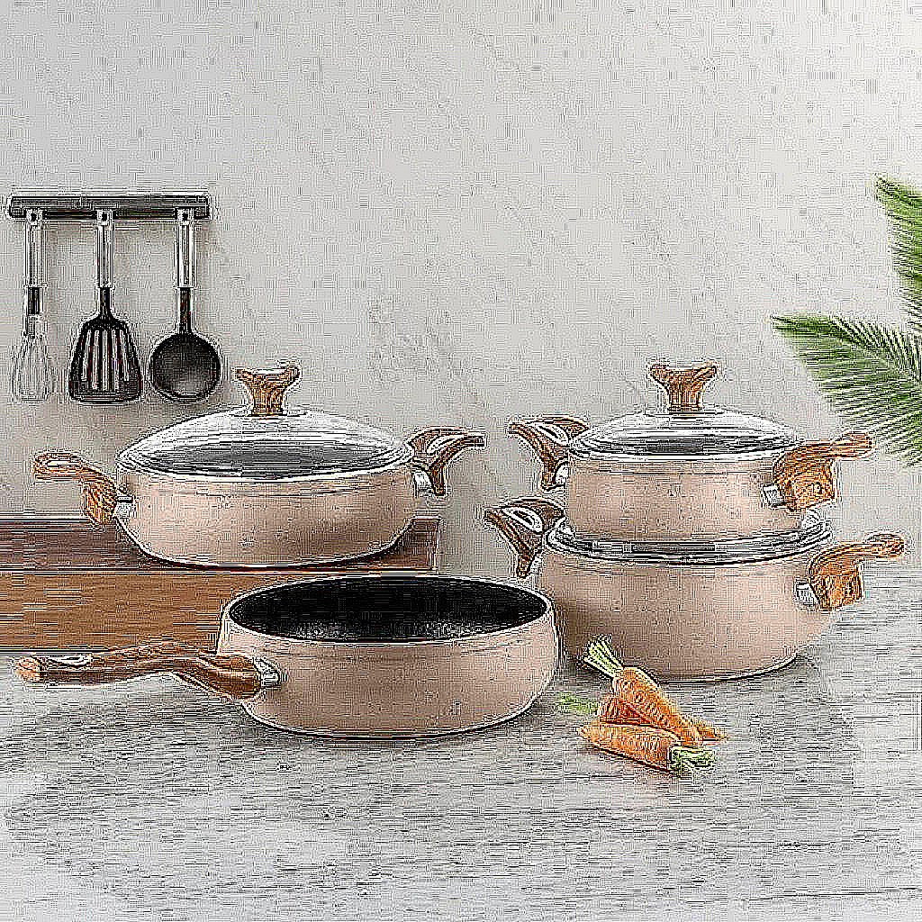 Yonca S.2813 7-Piece Granite Casserole Set, Wooden
