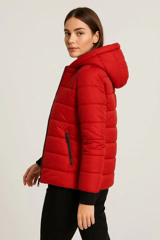 Girince 179721 Red Hooded Puffer Jacket