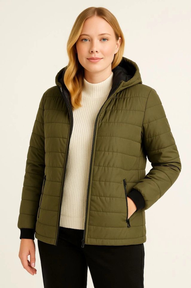 Girince 178518 Khaki Hooded Puffer Jacket