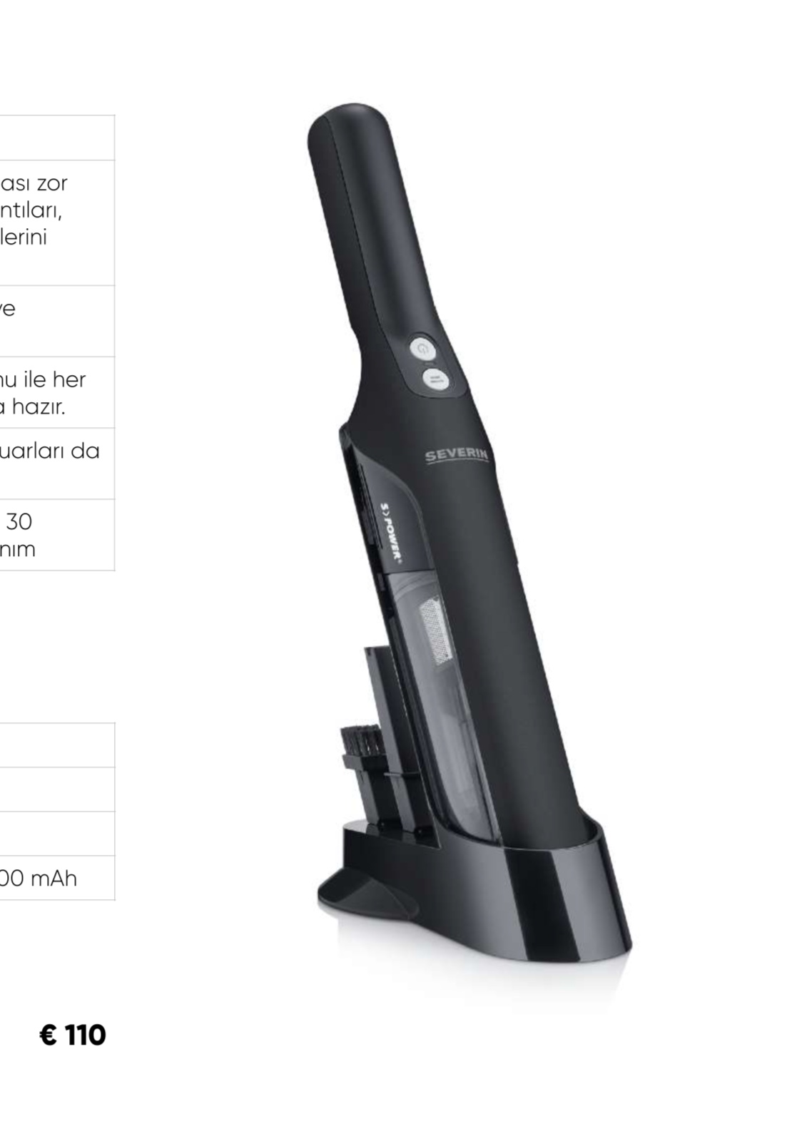 Severin S’POWER Upright HV 9589 Şarjlı El Süpürgesi 120 W Mat Siyah