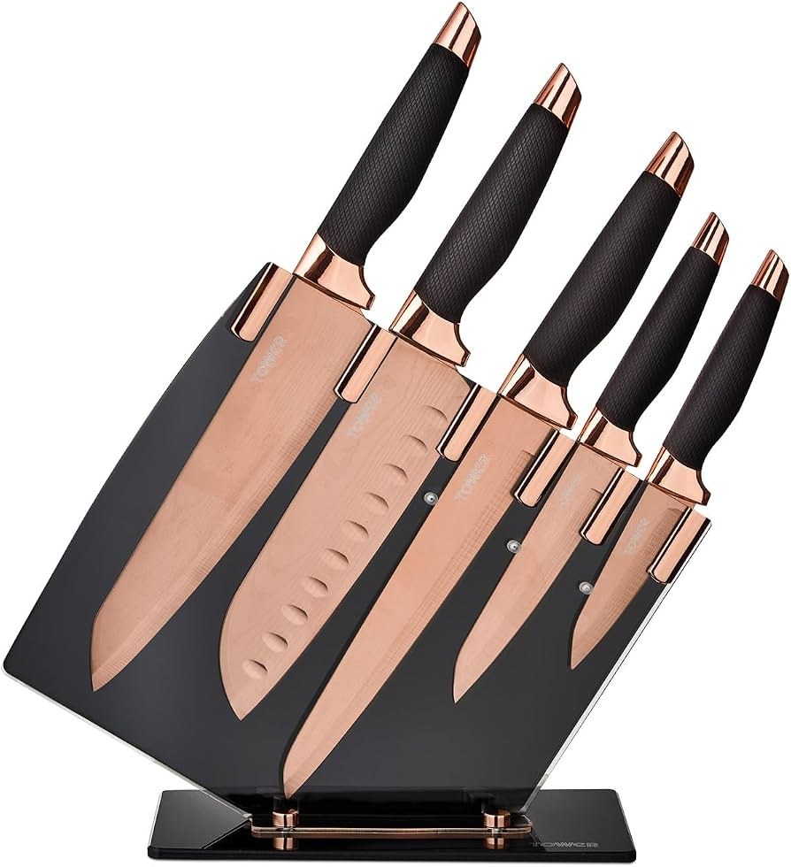 Tower Damascus Rose Gold 5-Piece Knife Set T81532RD