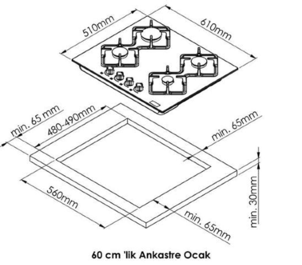 Ferre EL001 60 cm Inox Gazlı Ankastre Ocak