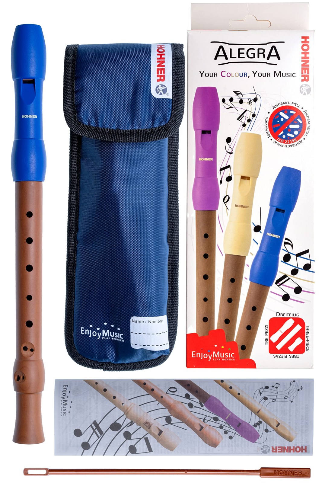 HOHNER Alegra C-Soprano Blok Flüt 2 Parça Mavi
