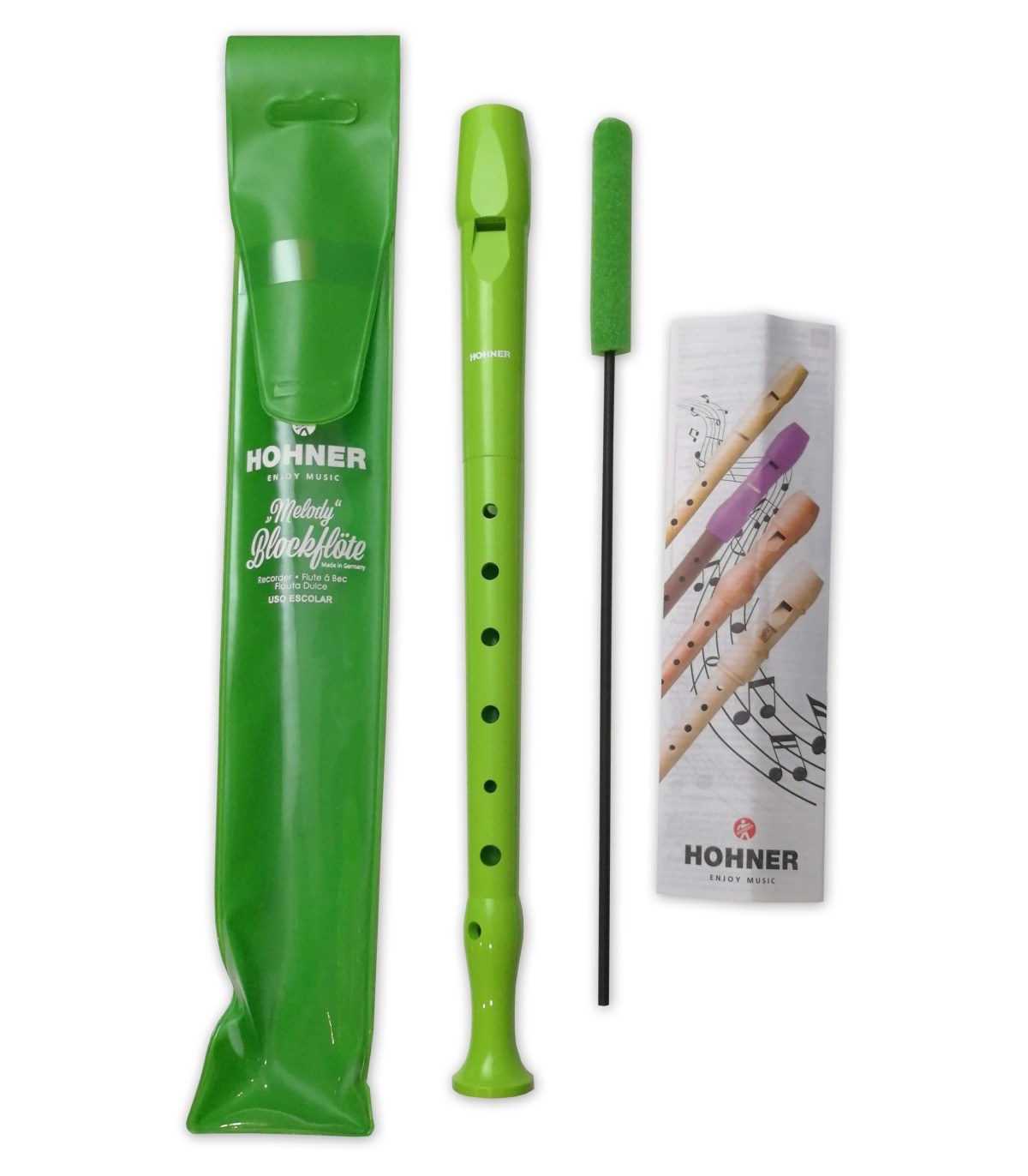HOHNER Melody Line Coloured Edition C-Soprano Blok Flüt 1 Parça Açık Yeşil Alman Sistem