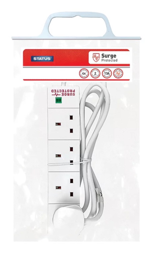 4 Soketli 2 Metre Kablolu Akım Korumalı Beyaz Seyyar Priz