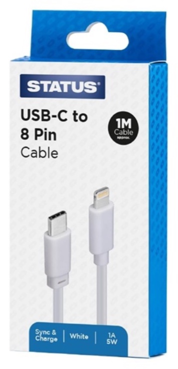 1 Metre USB-C 8 Pin Beyaz Şarj Kablosu