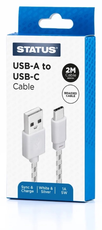 2 Metre USB-A USB-C Beyaz Şarj Kablosu