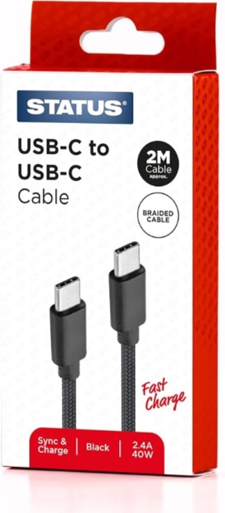 2 Metre USB-C USB-C Siyah Hızlı Şarj Kablosu