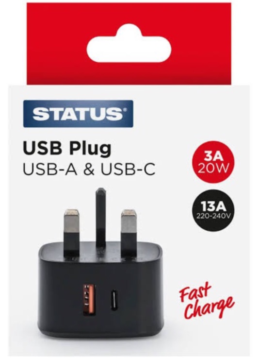3A 20W USB-A & USB-C Girişli Siyah Hızlı Şarj Adaptörü