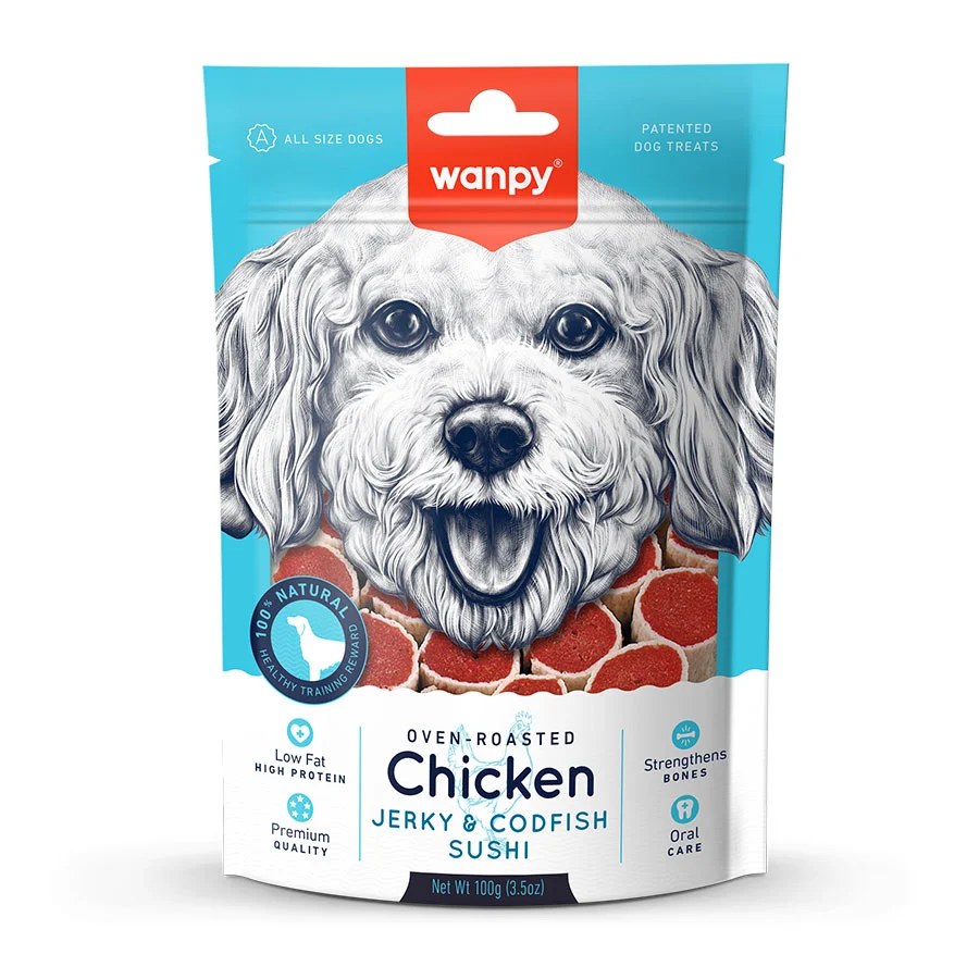 Wanpy Chicken Jerky & Codfish Sushi Dog Treat 100 g