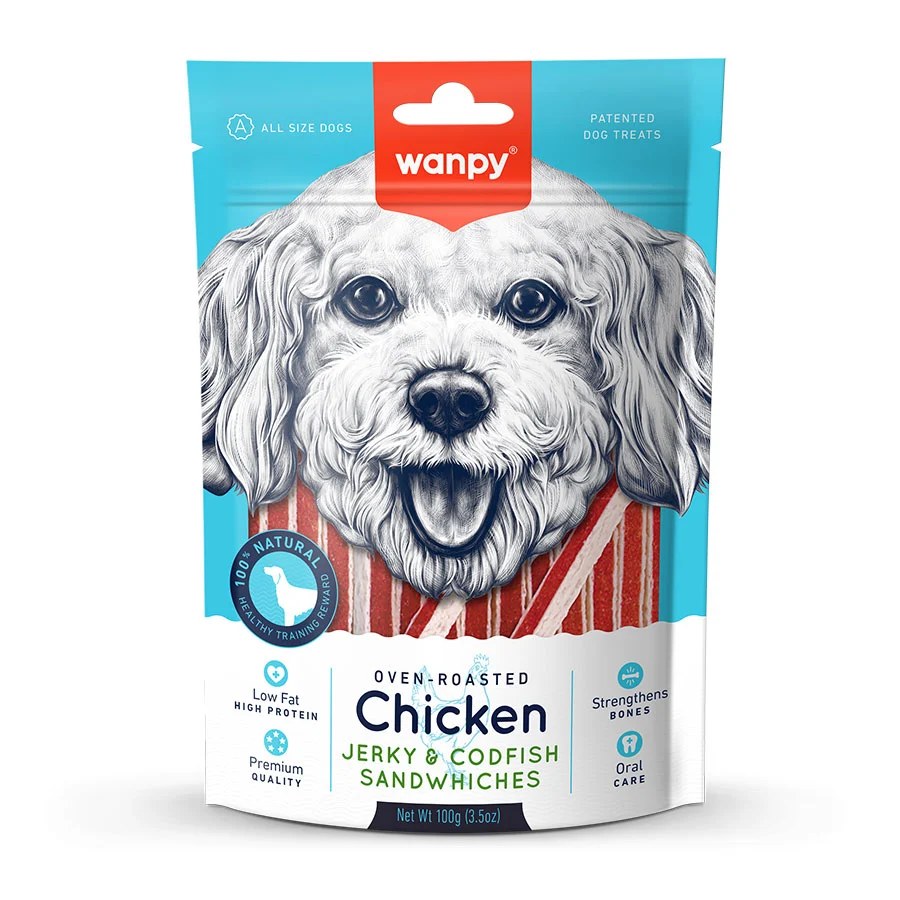 Wanpy Chicken Jerky & Pollock Sandwich Dog Treat 100 g
