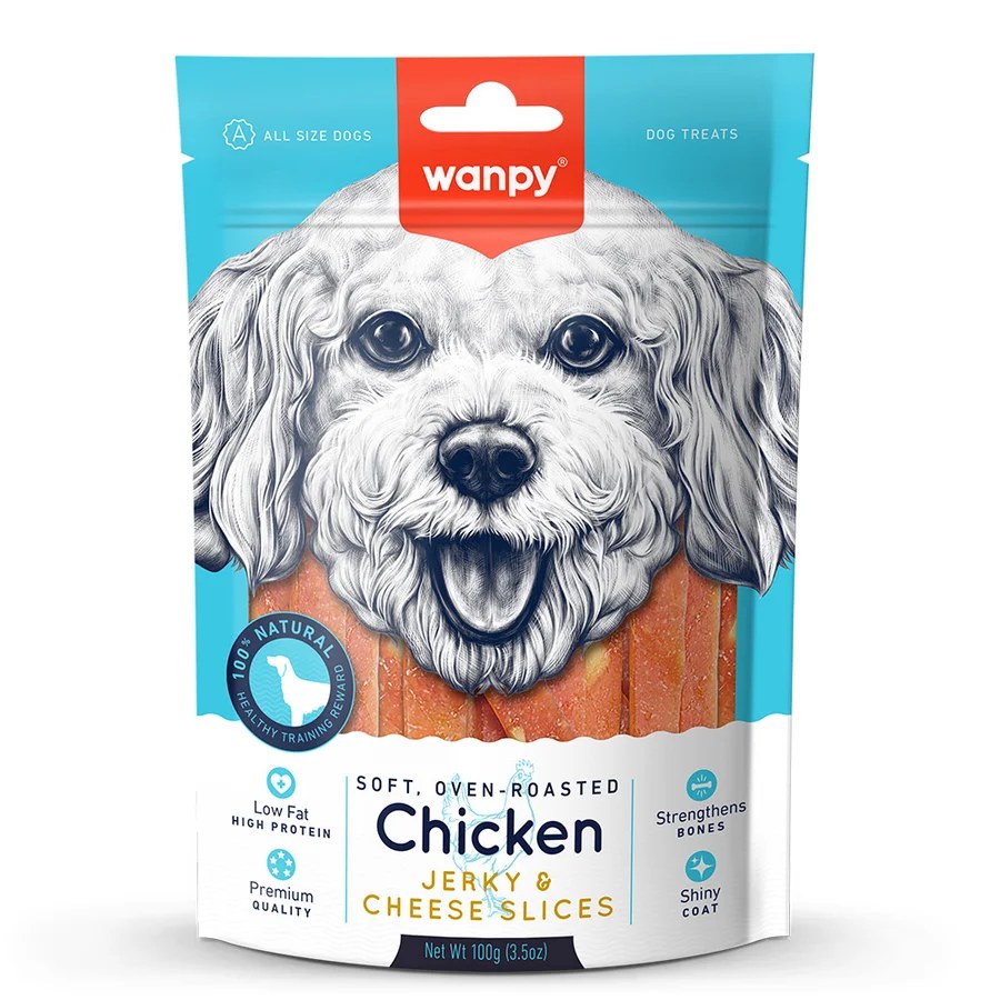 Wanpy Soft Chicken Jerky & Cheese Slices 100 g Dog Treats