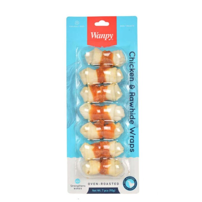 Wanpy Chicken Jerky Wrapped Bleached Rawhide Dog Treat 90 g