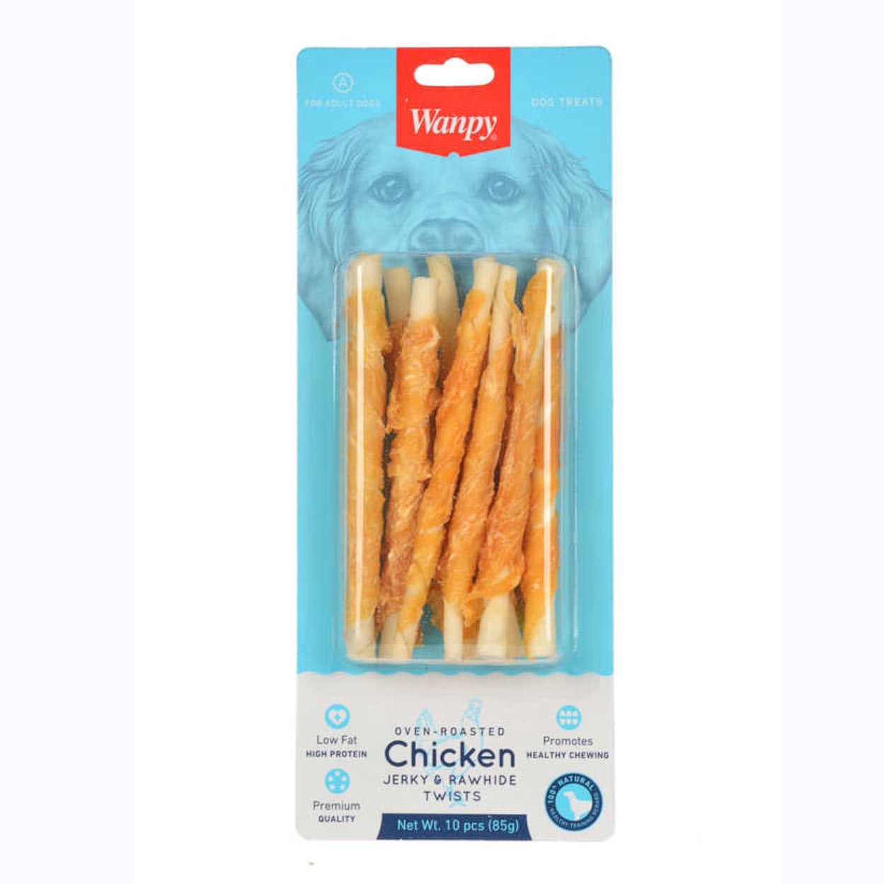 Wanpy Chicken Jerky with Bleached Rawhide Twists 85 g