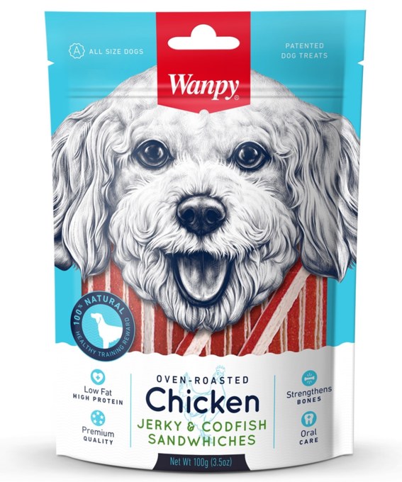 Wanpy Chicken Jerky & Codfish Sandwiches 80 g