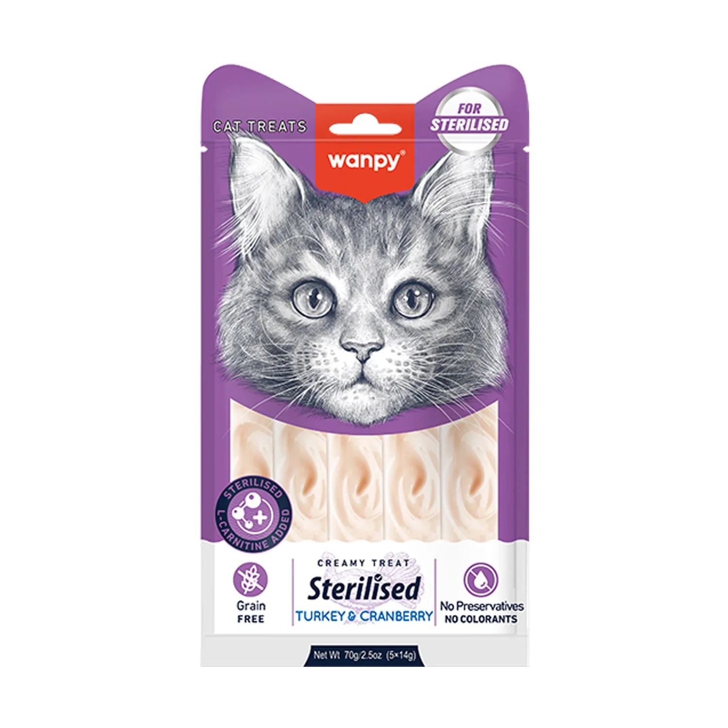 Wanpy Creamy Treat for Sterilized Cats, Turkey & Cranberry, 70 g, 12 pcs