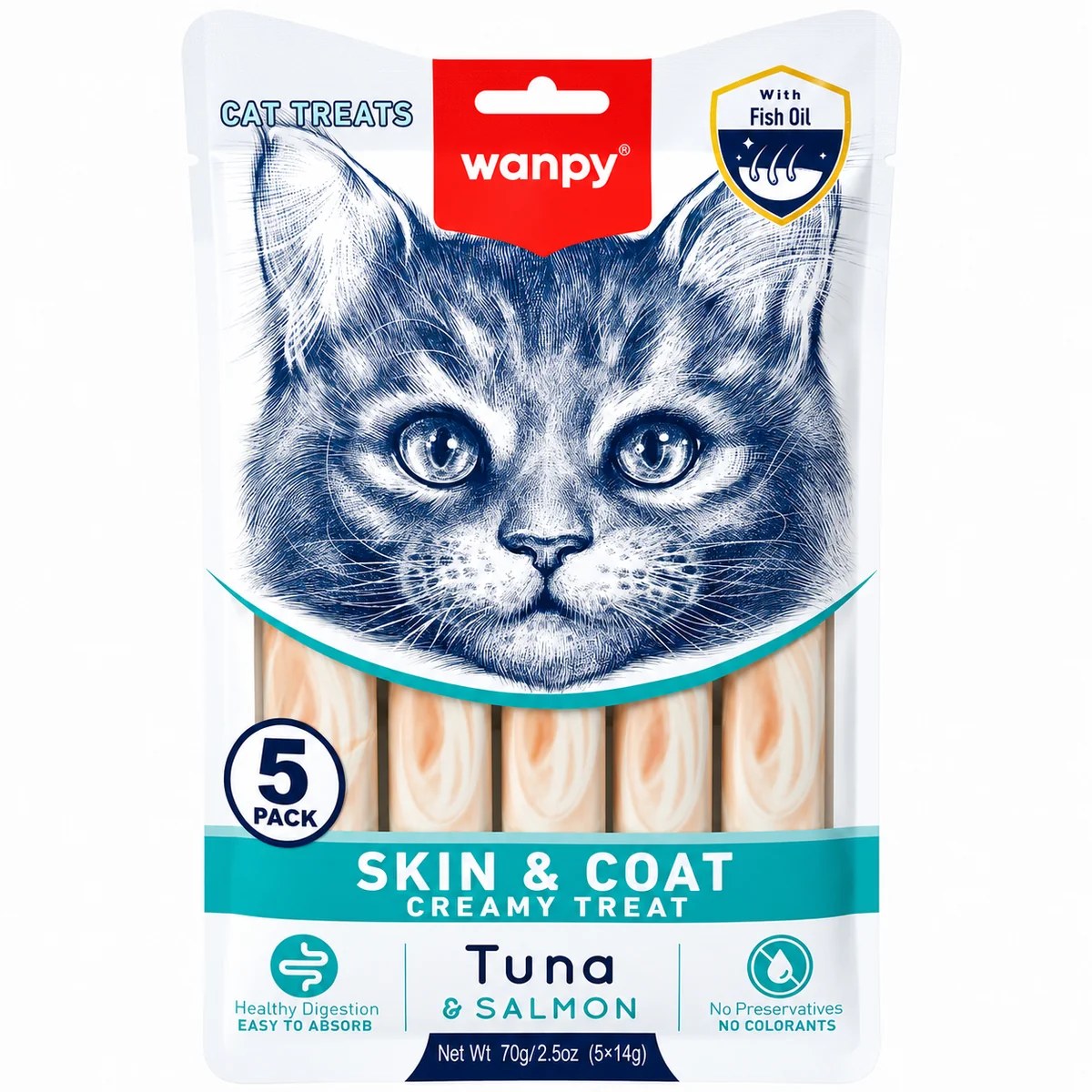 Wanpy Tuna & Salmon Skin & Coat Creamy Cat Treat 70 g
