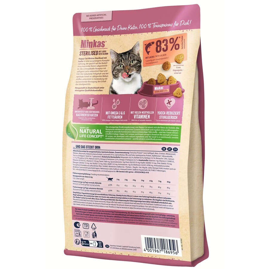 Minkas Sterile Salmon Kısırlaştırılmış Kediler İçin Somonlu Kuru Mama