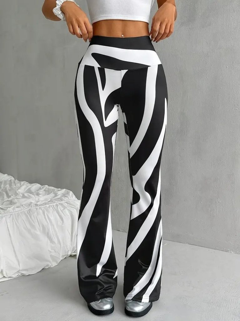 Girince 174825 Women's High-Waist Zebra-Print Wide-Leg Pants