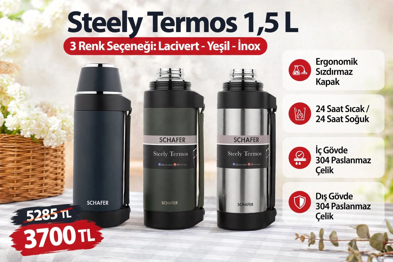 Schafer Steely Vacuum Flask 1.5 L Inox
