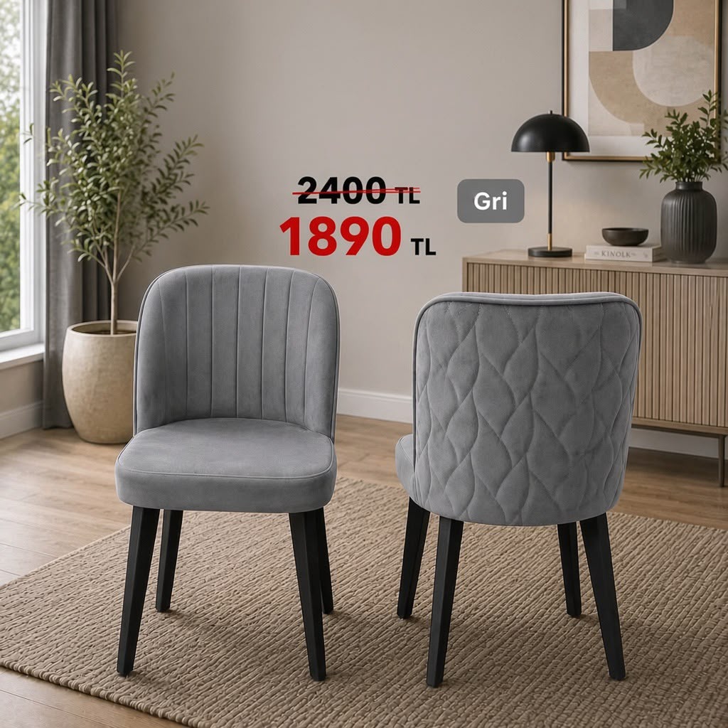 Kapitone Sırtlı Sandalye Gri