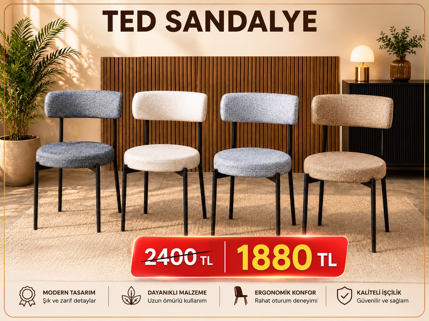 Ted Kumaş Döşemeli Metal Ayaklı Sandalye