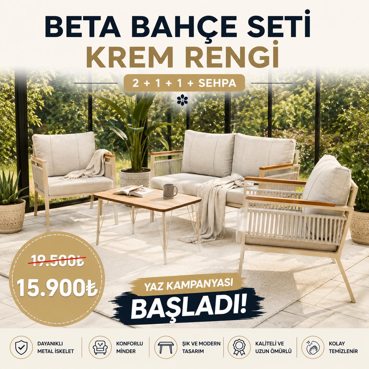 Beta Garden Set 2+1+1 with Coffee Table, Cream