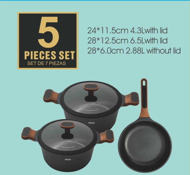 DSP Professional DSP-CA009-SO2B 5-Piece Cast Granite Cookware Set