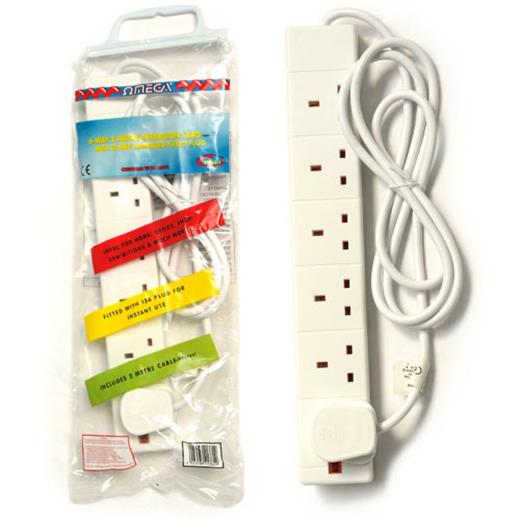 Omega 21662 6-Socket 2 m Extension Lead