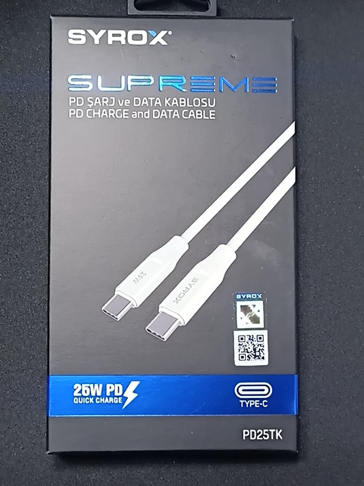 Syrox PD25TK 25W 1 m Type-C to Type-C Charging Cable