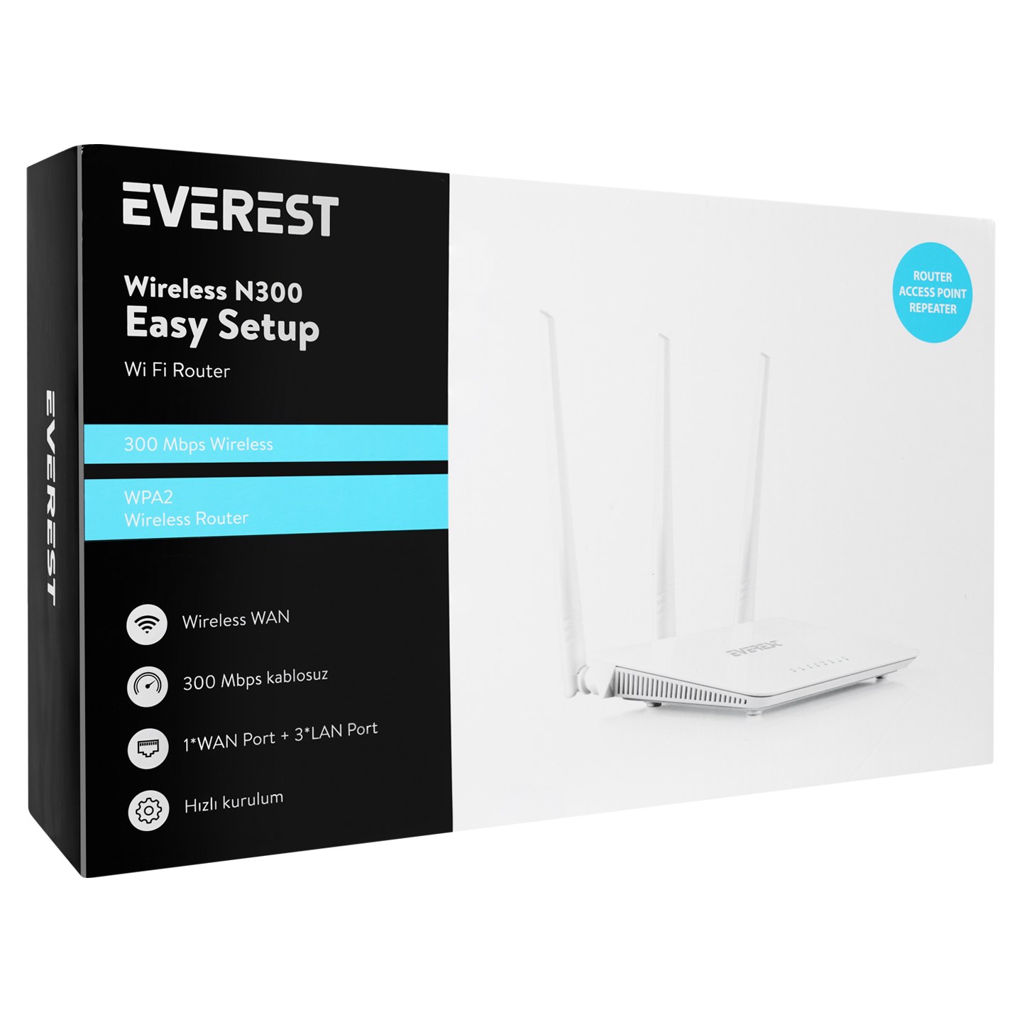 Everest EWR-F303 300Mbps 2.4GHz 3x 5dBi Anten 1x WAN 3x LAN Repeater+AP+WISP Destekli Wireless Router