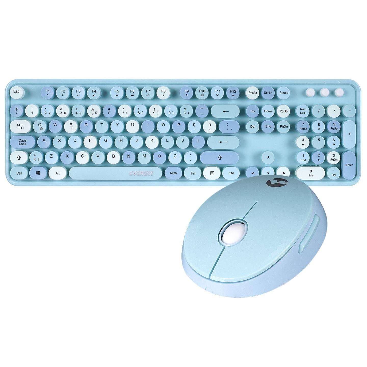 Everest KM-6282 ROUND Blue Wireless Keyboard and Mouse Set