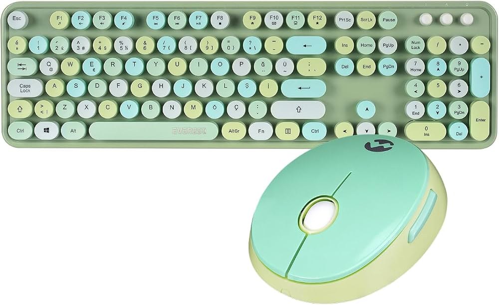Everest ROUND KM-6282 Green Wireless Keyboard and Mouse Set
