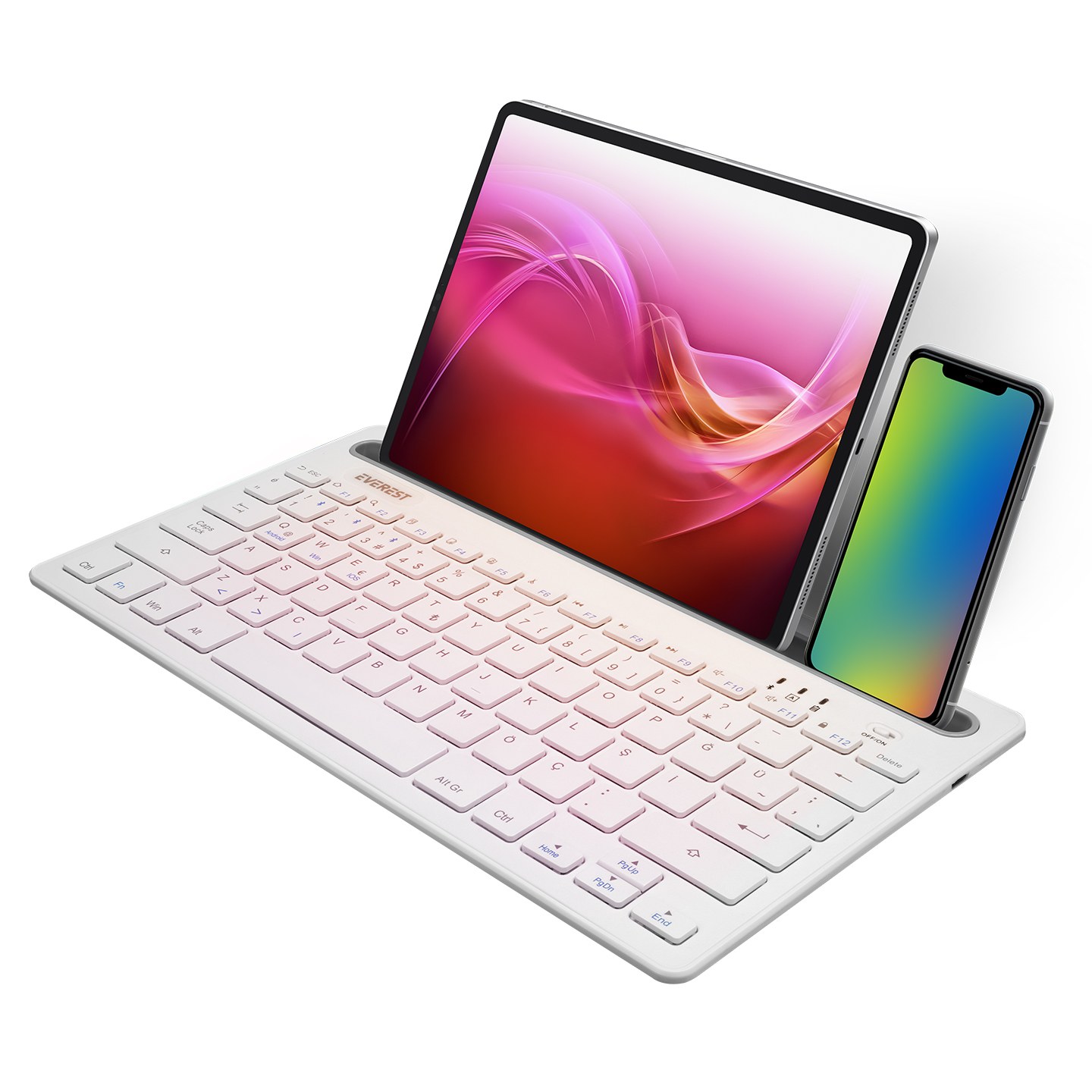 Everest KB-BT82 Белая/серебристая Bluetooth-клавиатура Turkish Q