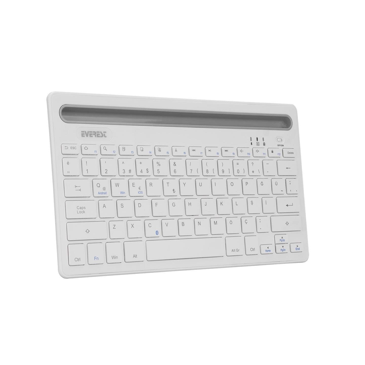 Everest KB-BT82 White/Silver Turkish Q Bluetooth Keyboard