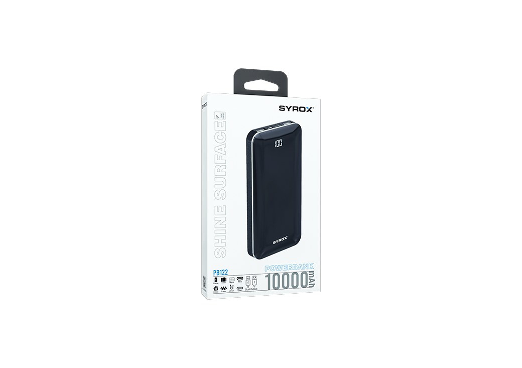 SYROX PB122 10.000 mAh Led + Slim Glas Metal Case POWERBANK