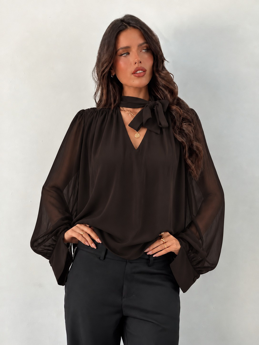 Girince 195032 Women's Long-Sleeve Chiffon Blouse
