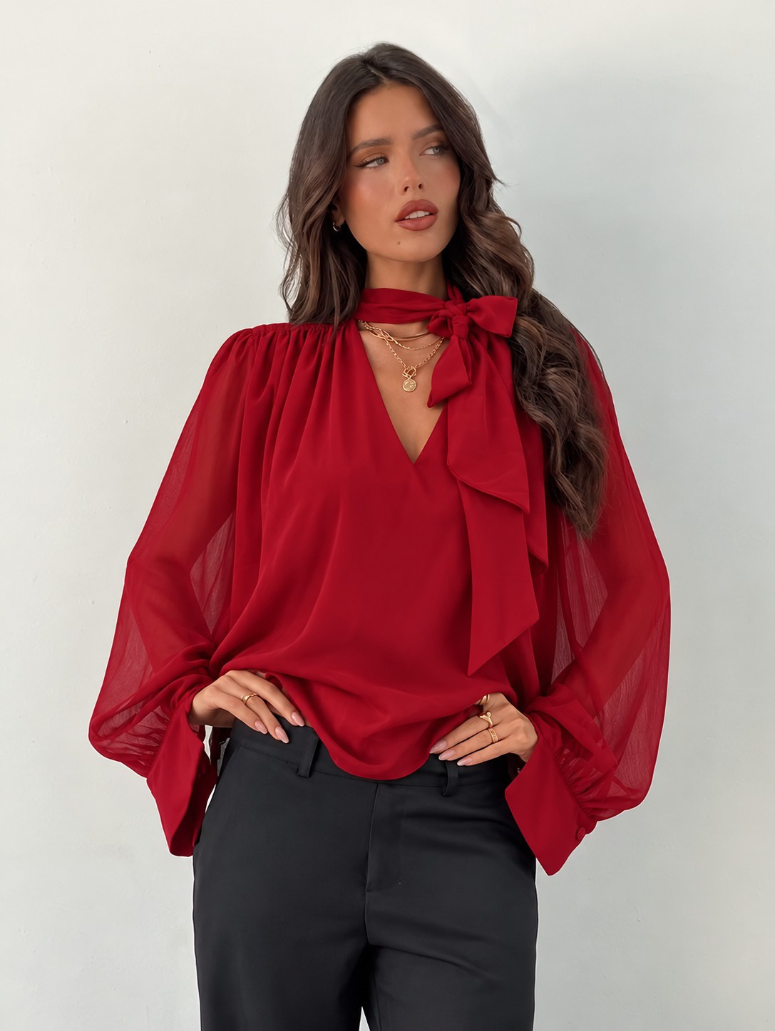 Girince 195031 Women's Long-Sleeve Chiffon Blouse