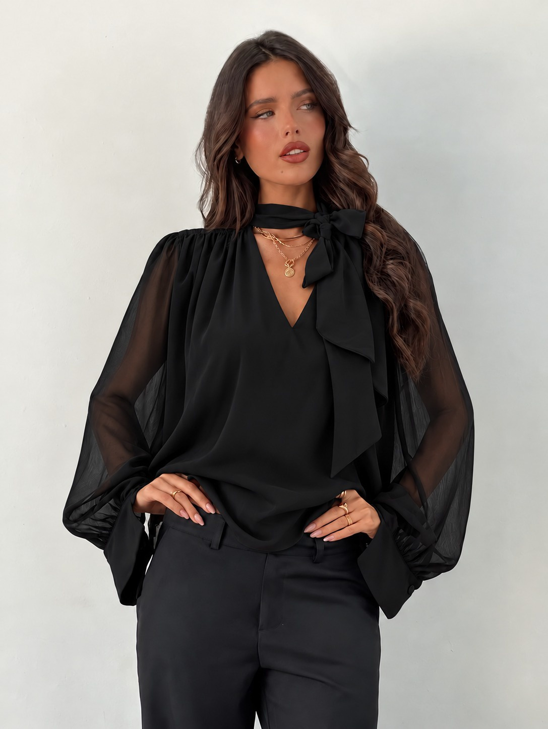 Girince 195030 Women's Long-Sleeve Chiffon Blouse