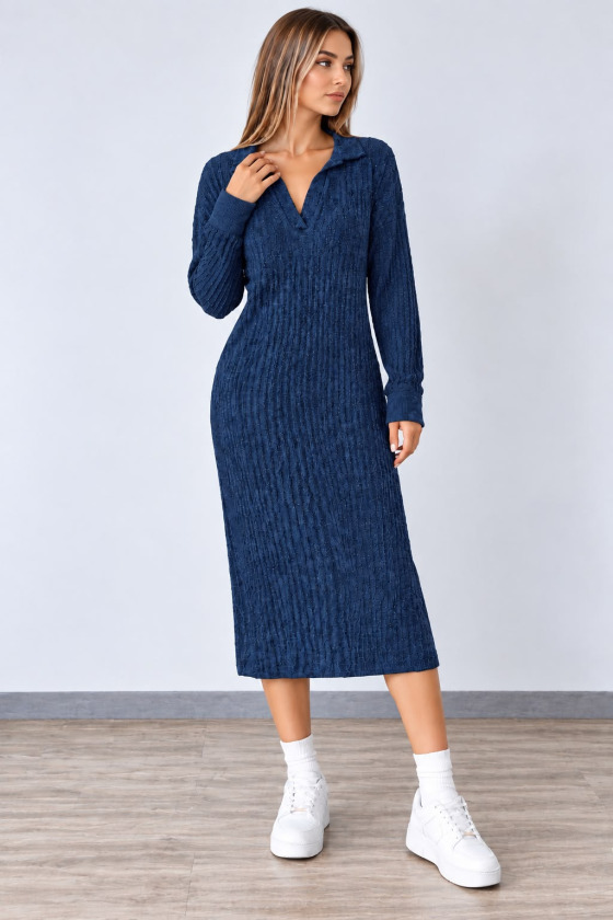 Girince 194909 Women's Navy Long-Sleeve Midi Dress