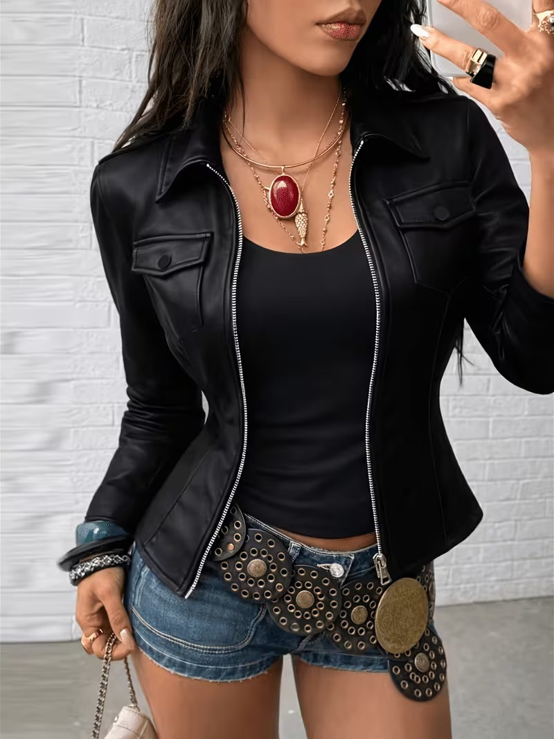 Girince 194886 Women's Cropped Leather Jacket
