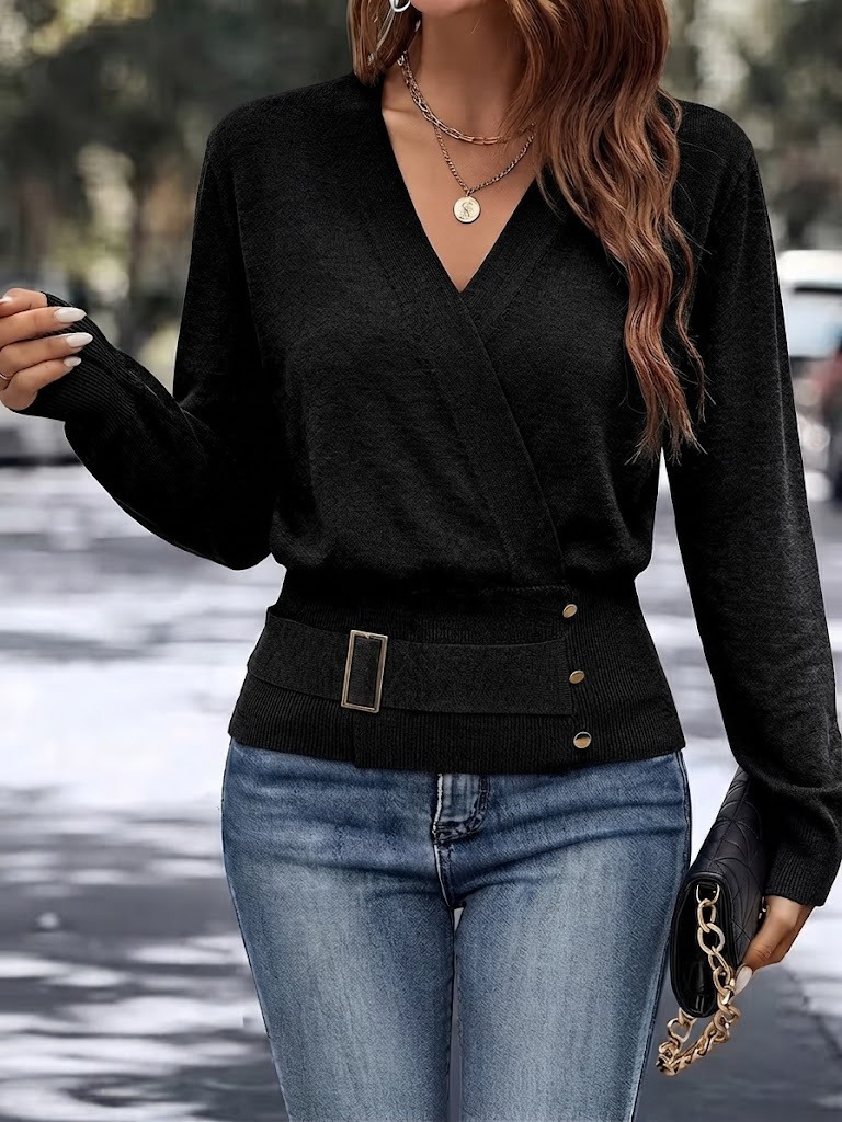 Girince 194866 Women's Long-Sleeve Wrap-Neck Acrylic Blouse